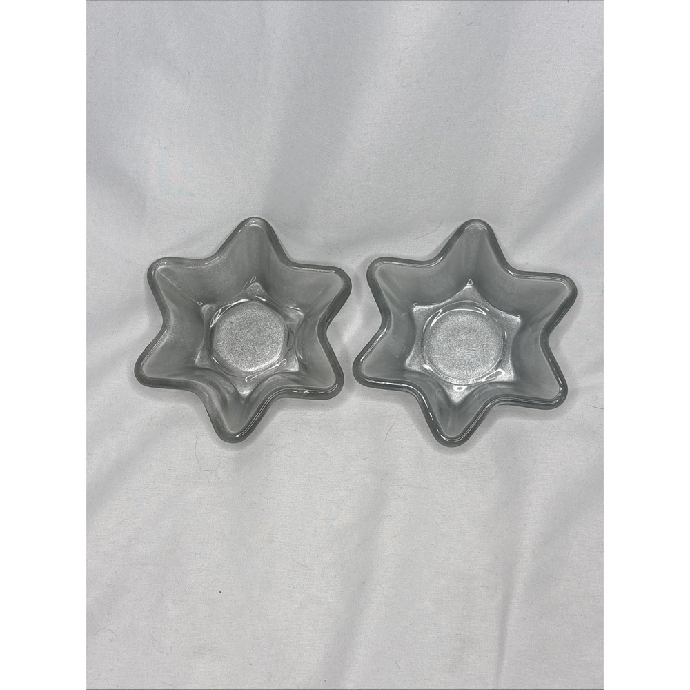 Vintage Iridescent Silver Star Shaped Glass Dish Set Of 2 Tealight Candle Holder